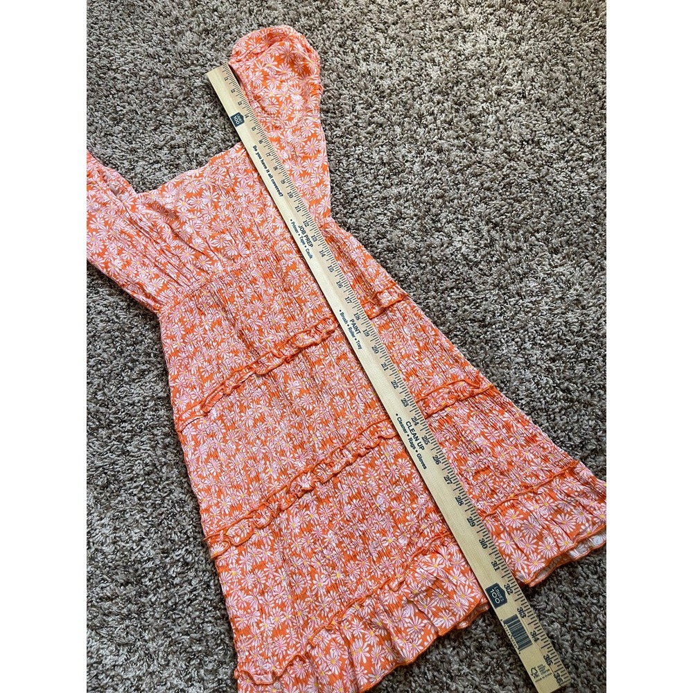 Sim & Sam Womens Small Dress Orange Daisy Floral Smocked Puff Sleeve Mini - Picture 6 of 11